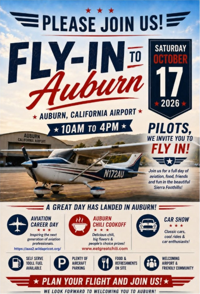Auburn Airport Fly-In, Car Show & Chili Cookoff event flyer