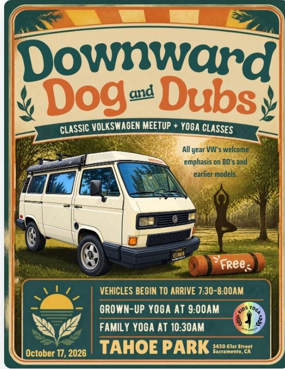 Downward Dog & Dubs — Classic Volkswagen Meetup event flyer