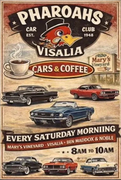 Pharoahs of Visalia Cars & Coffee event flyer