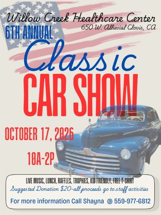 Willow Creek Healthcare Center Classic Car Show event flyer