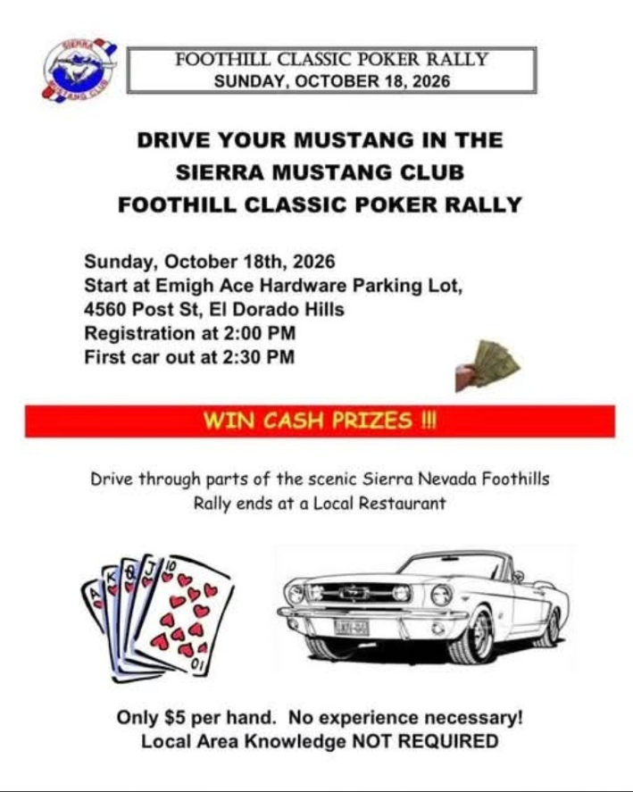 Sierra Mustang Club Foothill Classic Poker Rally event flyer