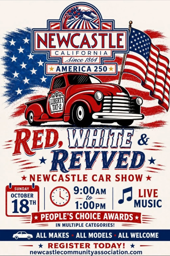 Red, White & Revved — Newcastle Car Show event flyer