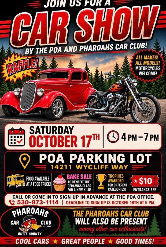 Paradise Pines POA / Pharoahs Car Show event flyer