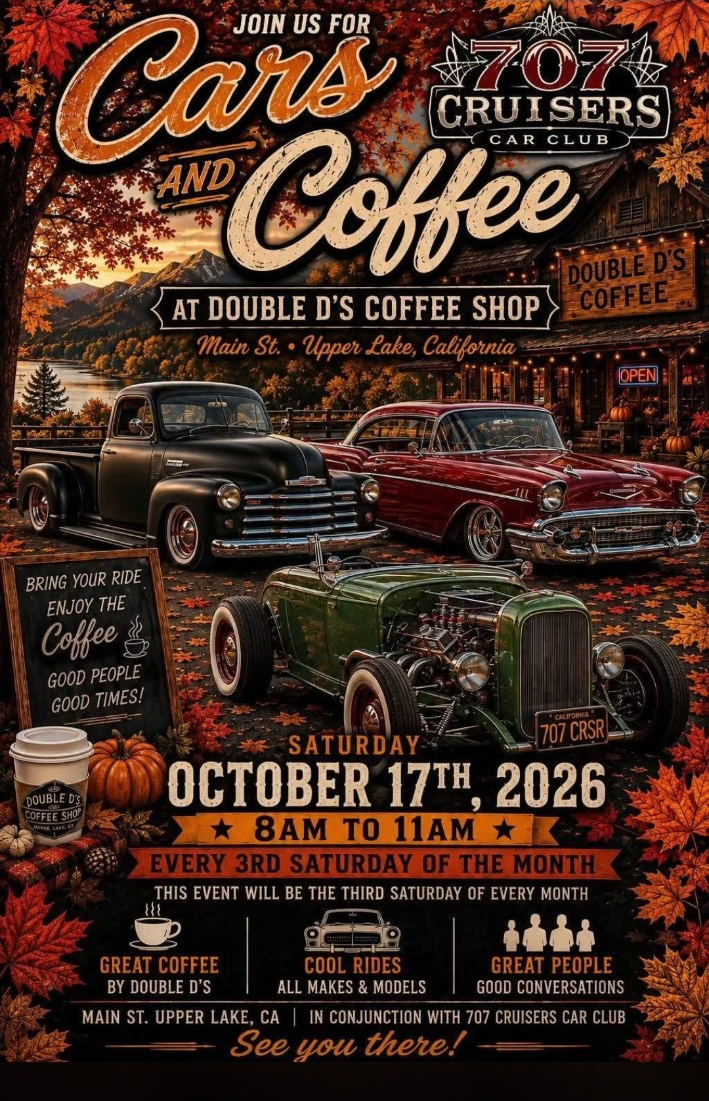 707 Cruisers Cars & Coffee at Double D’s event flyer