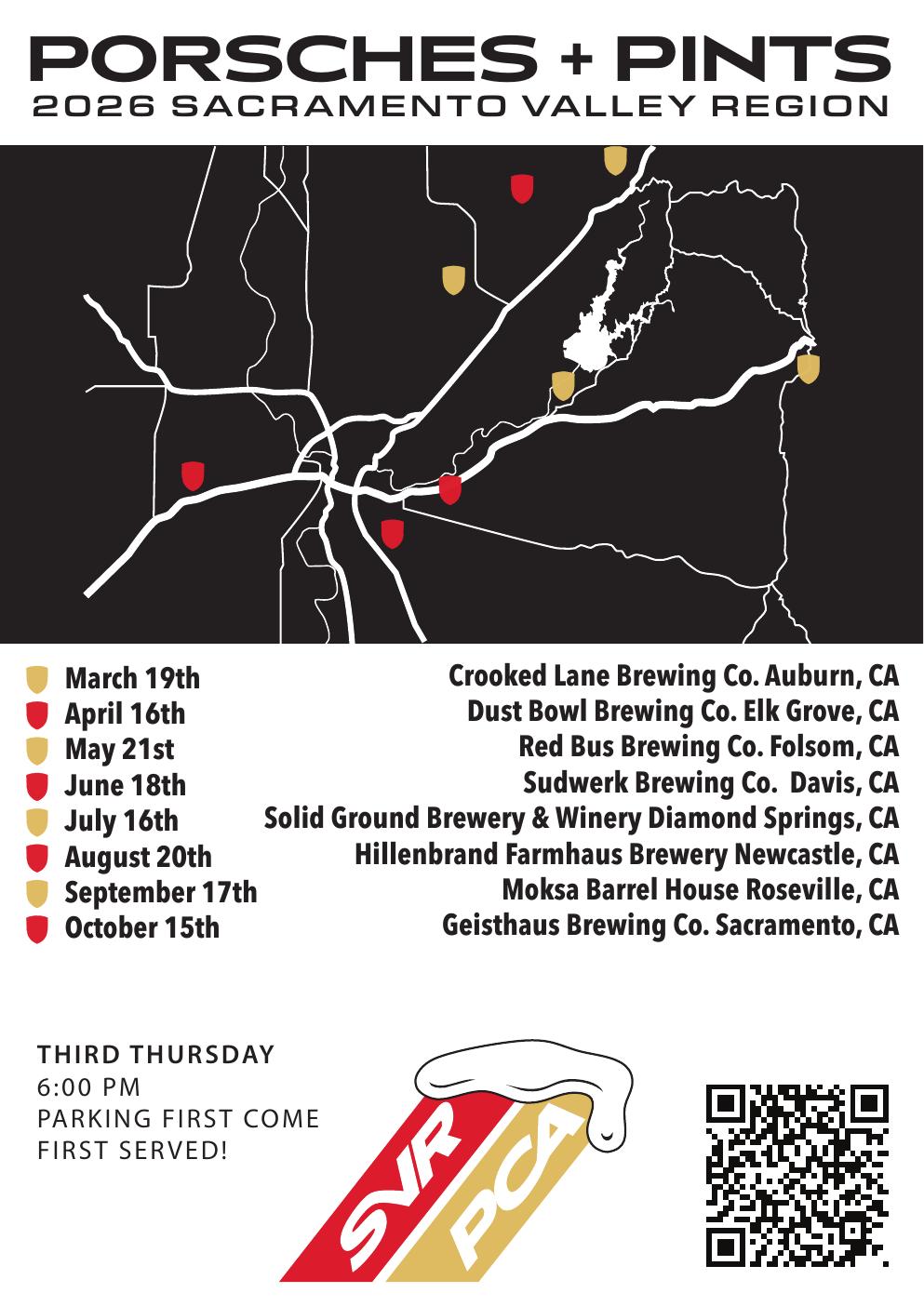 Sacramento Valley Region PCA Porsches & Pints event flyer