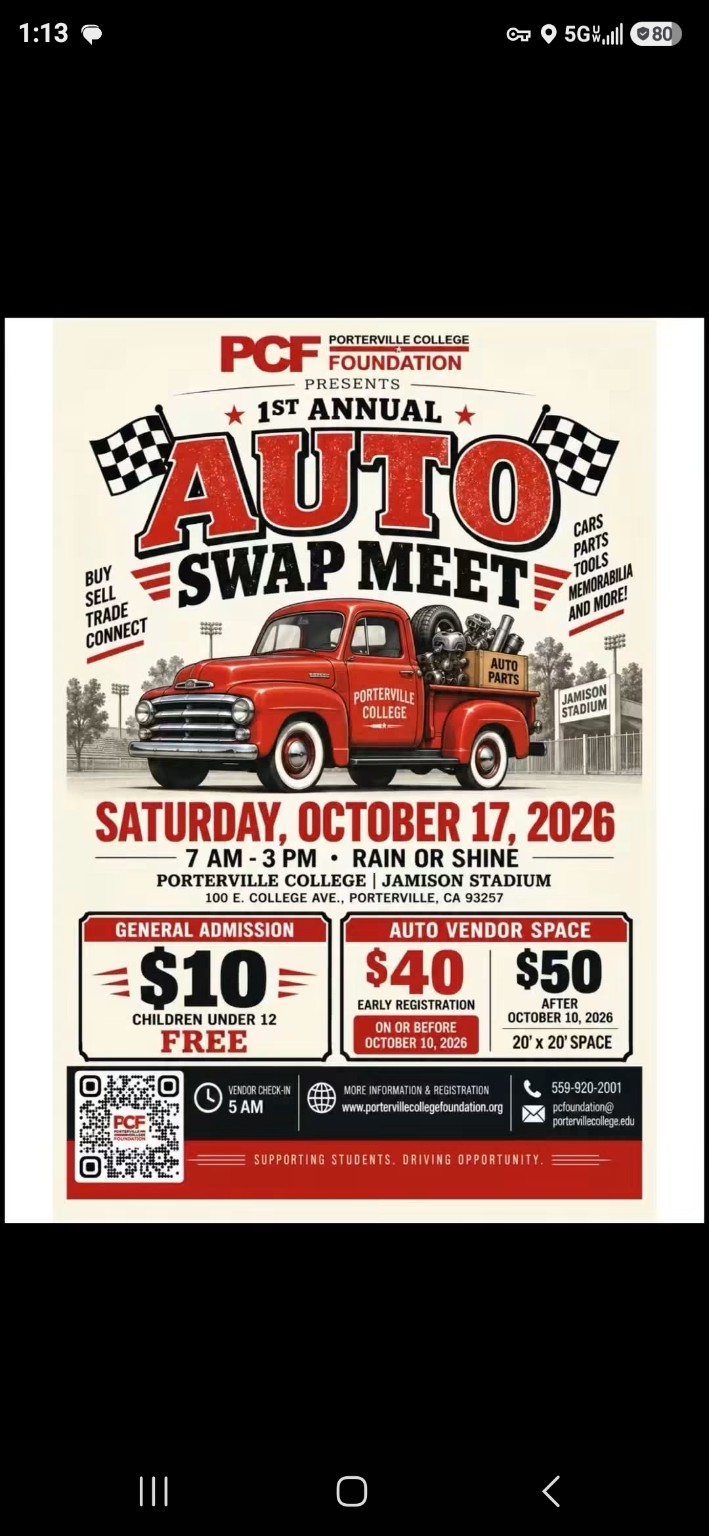 Porterville College Foundation Auto Swap Meet event flyer