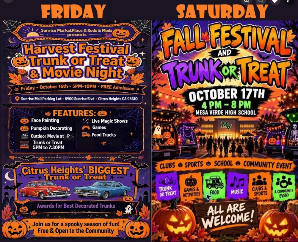 Sunrise MarketPlace & Rods & Mods — Harvest Trunk-or-Treat event flyer